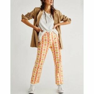 Free People She's All That Plaid Crop High waist Pants Women Size 6 Preppy Chic